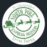 Nordpolen från tomteporten Frimärke Express Runt Klistermärke<br><div class="desc">Den här designen kan vara personlig i det område som tillhandahålls genom att ändra fotot och/eller text. Du kan också anpassa den genom att klicka på Anpassa den här mallen och sedan välja klicka för att anpassa ytterligare alternativ och ta bort eller ändra färg i bakgrunden, lägga till text, ändra...</div>