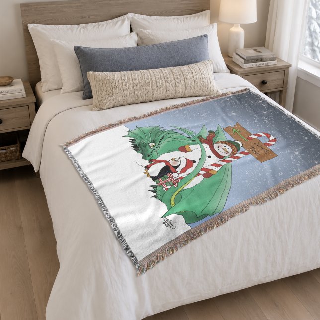 Nordpolen Snömannen Drakon Pingvin Jul Filt (Skapare uppladdad)
