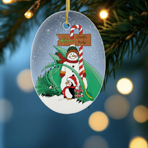 Nordpolen Snömannen Drakon Pingvin Jul Julgransprydnad Keramik