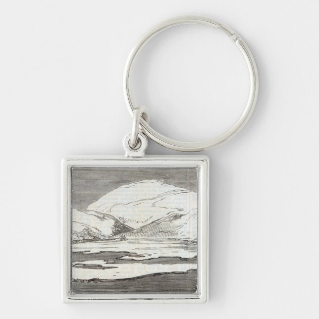 Nordpolenexpeditionen Fyrkantig Silverfärgad Nyckelring (Framsidan)