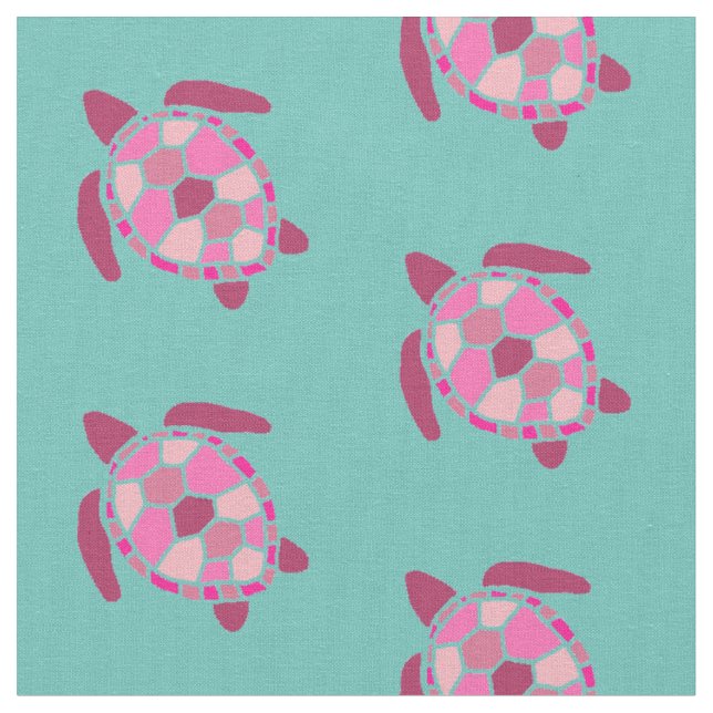 Nordsjösköldpaddor Mönster i Rosa på Teal Tyg (Närbild)