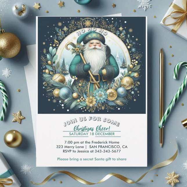 Nordstomte Ho Ho Ho Snöig Julstämning Party Inbjudningar (Nordic Santa Ho Ho Ho Snowy Christmas Cheer Party Invitation)