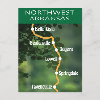 Nordvästra Arkansas städer Karta Konst Med Träd Vykort