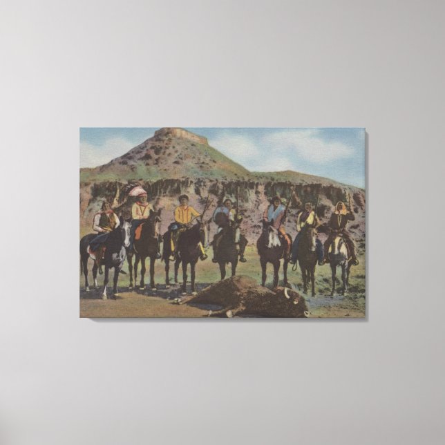 Nordvästra indianer - Buffalo Hunt och indianer Canvastryck (Framsida)