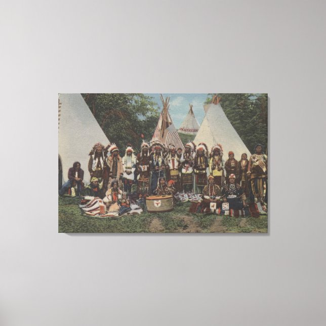 Nordvästra indianer vid Pow-Wowen före Krig Canvastryck (Framsida)