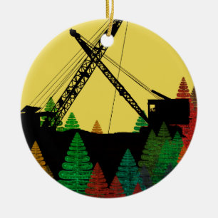 Nordvästra konsten Crane och Shovel OPERATING ING Julgransprydnad Keramik