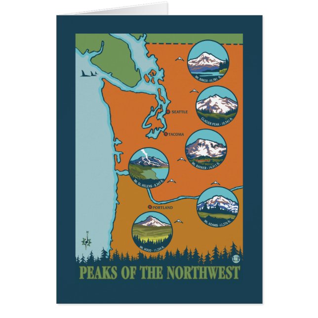 Nordvästs toppar - 5 olika berg hälsningskort (Framsidan)