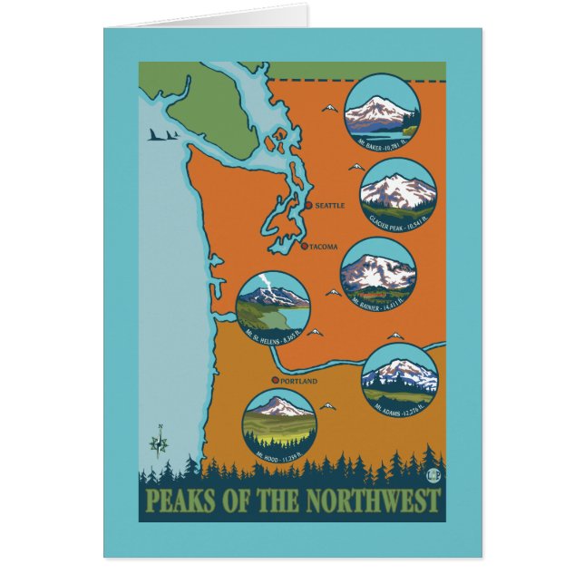 Nordvästs toppar - 5 olika berg hälsningskort (Framsidan)