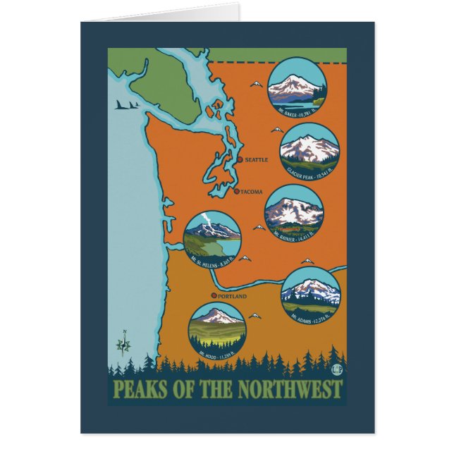 Nordvästs toppar - 5 olika berg hälsningskort (Framsidan)