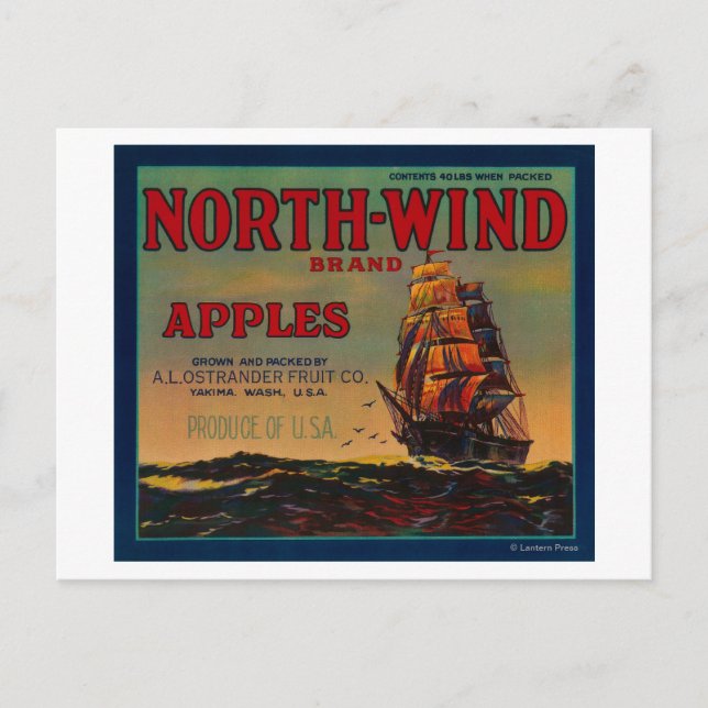 NordVinden Apple Låda LabelYakima, WA Vykort (Framsida)