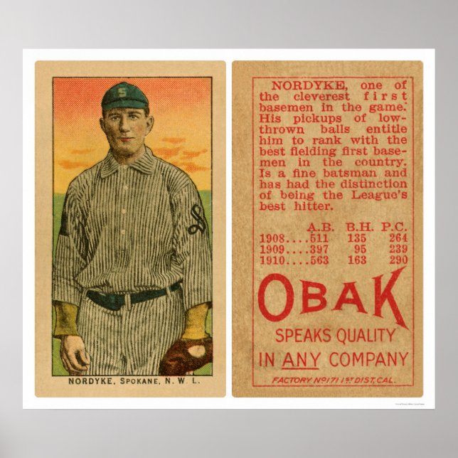 Nordyke Spokane Baseball 1911 Poster (Framsidan)