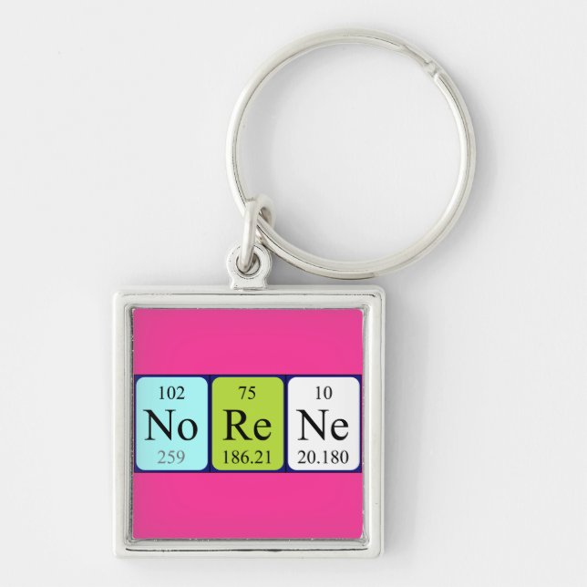 Norene periodiska nyckelringen bord namn fyrkantig silverfärgad nyckelring (Framsidan)