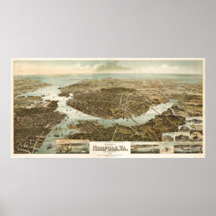 Norfolk birdseye karta - 1892 (Wellge) BigMapBlog Poster