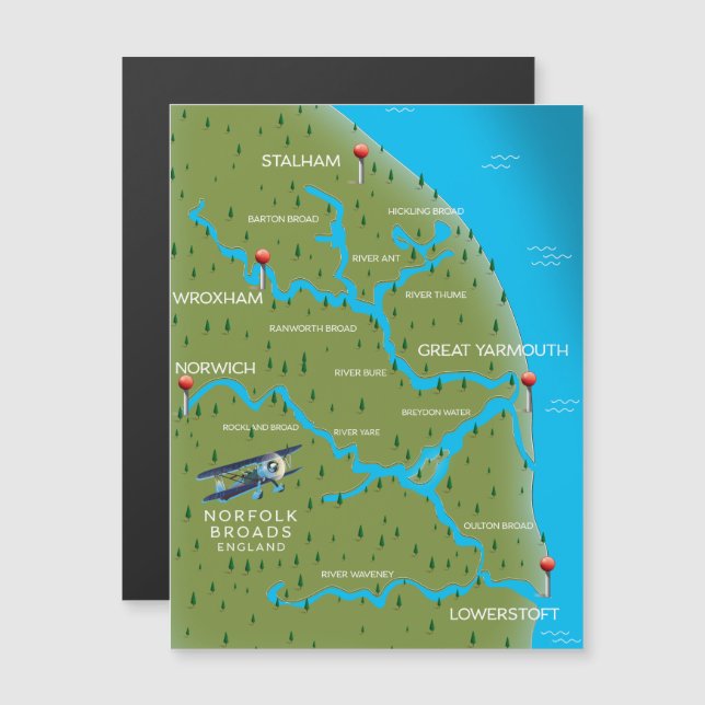 Norfolk Broads England Karta. (Fram/baksida)