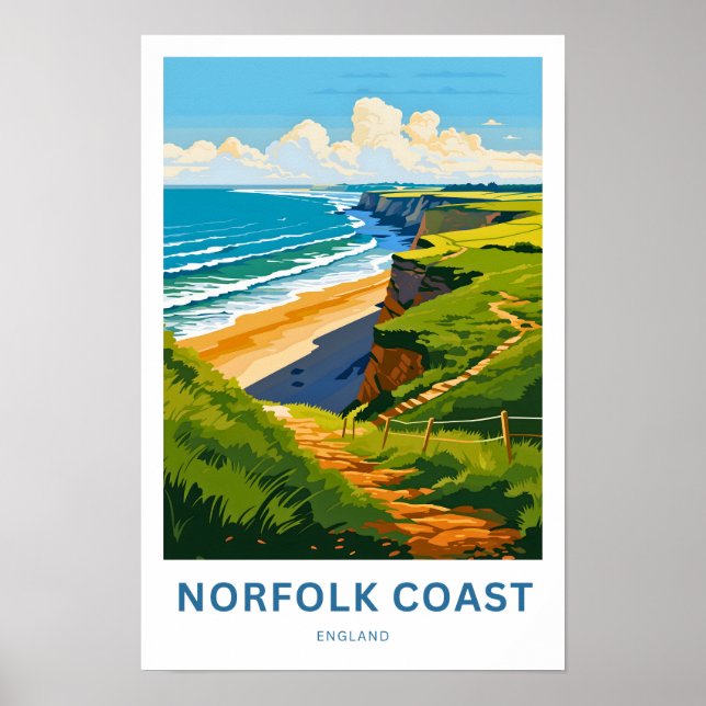 Norfolk Cast England Travel Print Poster (Framsidan)