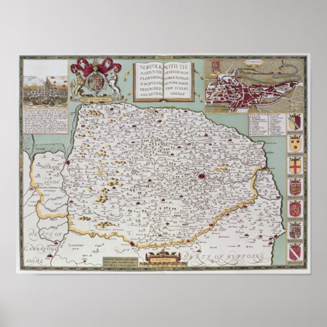 Norfolk, graverat av Jodocus Hondius Poster (Framsidan)