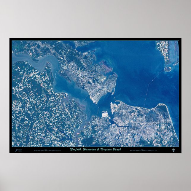 Norfolk Hampton & Virginia Beach Virginia satellit Poster (Framsidan)