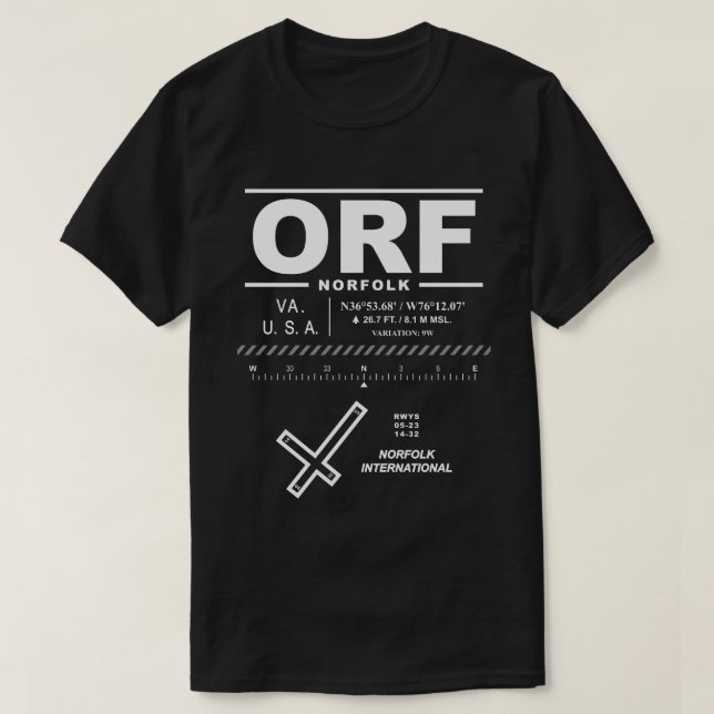 Norfolk Internationell flygplats ORF T-Shirt (Design framsida)