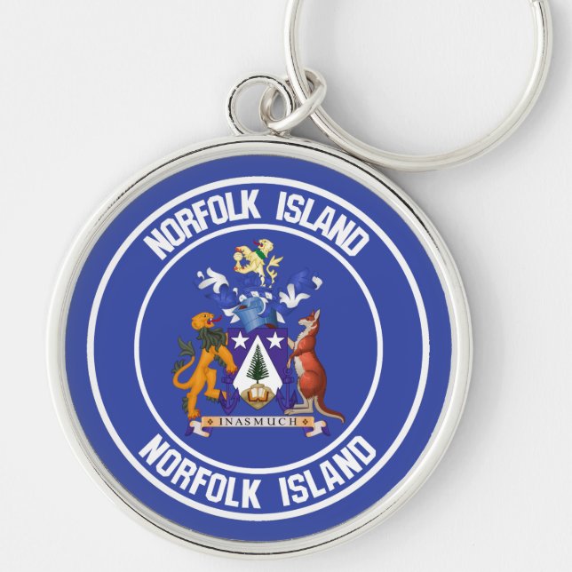 Norfolk Island Round Emblem Rund Silverfärgad Nyckelring (Framsidan)