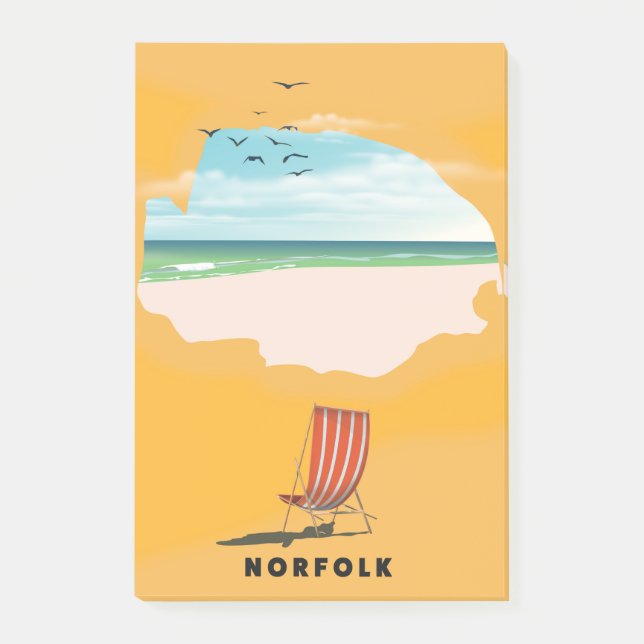 Norfolk karta illustrerad reseaffisch post-it block (Framsida)