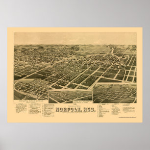 Norfolk, NE Panoramic Karta - 1889 Poster