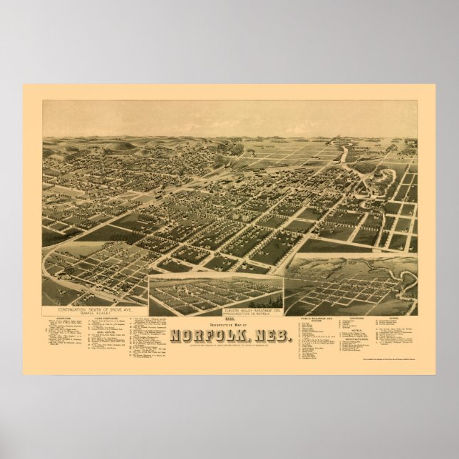 Norfolk, NE Panoramic Karta - 1889 Poster (Framsidan)