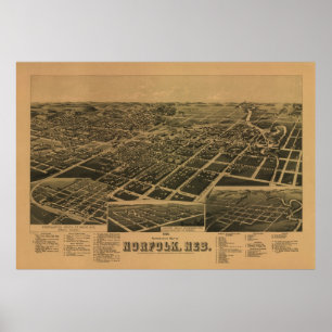 Norfolk Nebraska 1889 Antique Panoramic Karta Poster