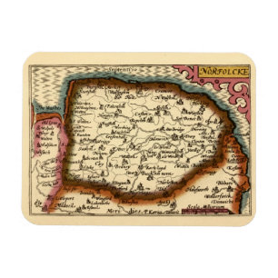 Norfolk "Norfolcke" County England Old Atlas Karta Magnet