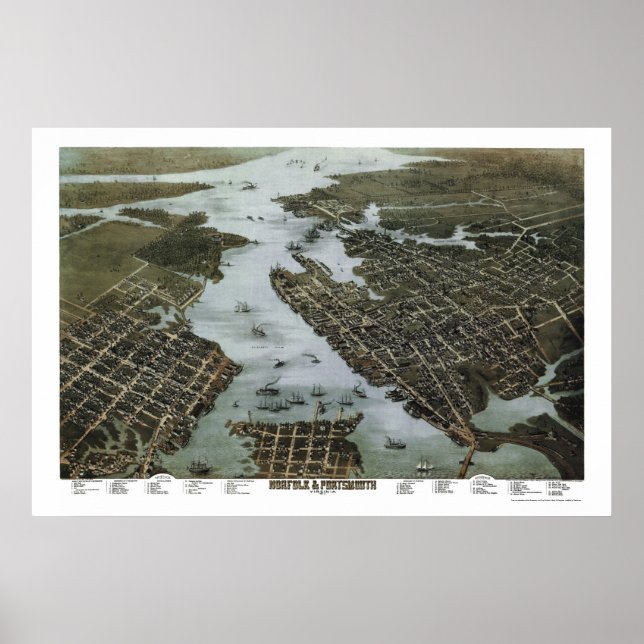 Norfolk och Portsmouth, VA Panoramic Karta - 1873 Poster (Framsidan)