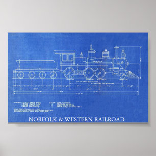 NORFOLK OCH WESTERN JÄRNVÄGSMOTOR NR 521 POSTER