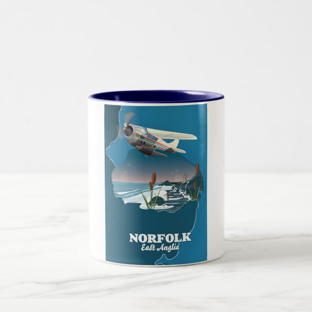 Norfolk Öster Anglia karta Två-Tonad Mugg (Center)