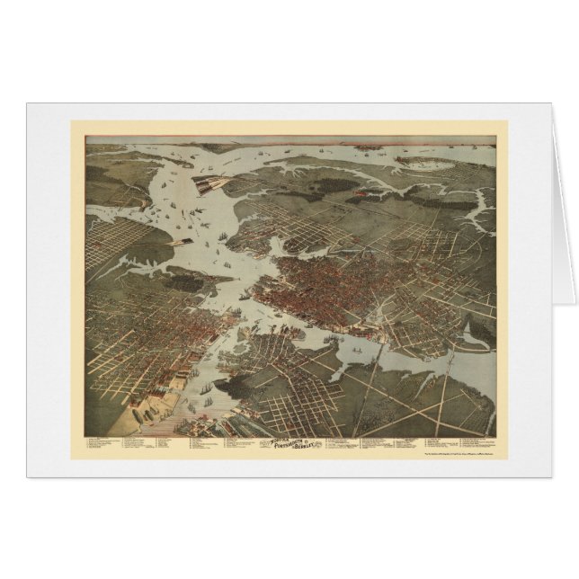 Norfolk panorama- karta för VA - 1891 Hälsningskort (Framsidan Horizontal)