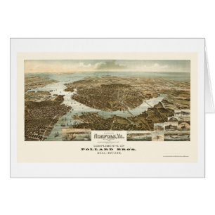 Norfolk panorama- karta för VA - 1892 Hälsningskort