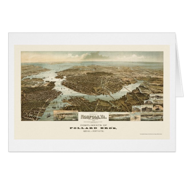 Norfolk panorama- karta för VA - 1892 Hälsningskort (Framsidan Horizontal)