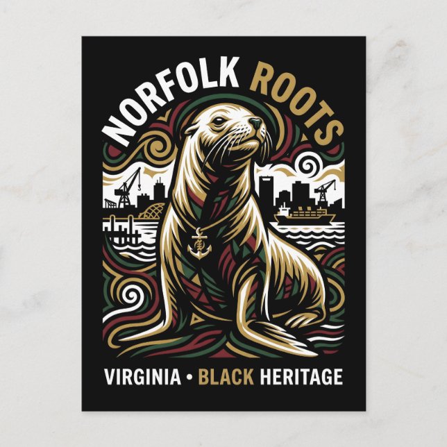 Norfolk Roots Sea Lion African American Maritime  Vykort (Framsida)