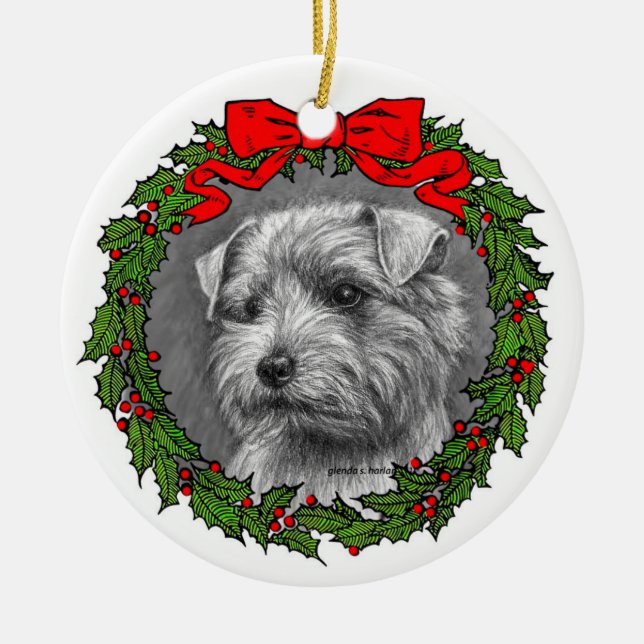 Norfolk Terrier Art by Glenda S. Harlan Julgransprydnad Keramik (Framsidan)