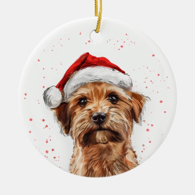Norfolk Terrier Dog Christmas Personalized Julgransprydnad Keramik (Framsidan)