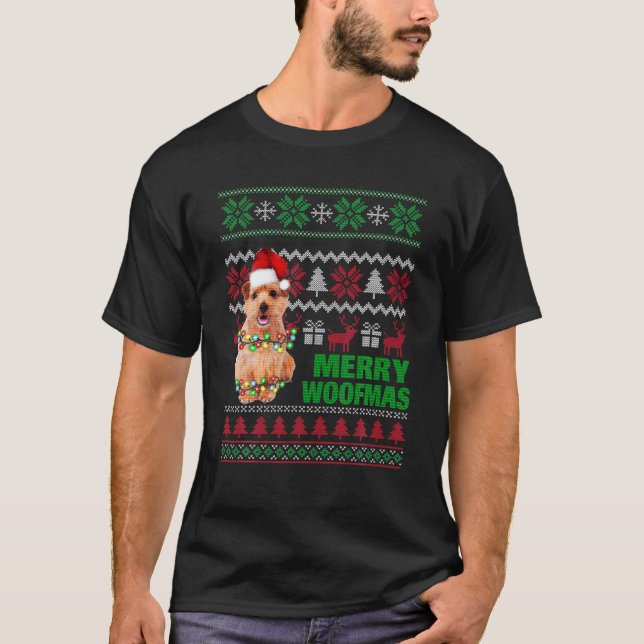 Norfolk Terrier for Merry Woofmas Ugly jul S T Shirt (Framsida)