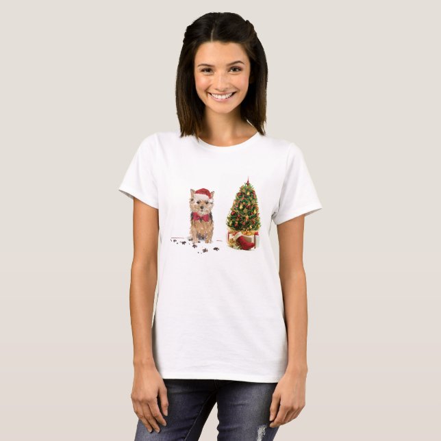 Norfolk Terrier Funny jul Hund med Träd T Shirt (Hel framsida)