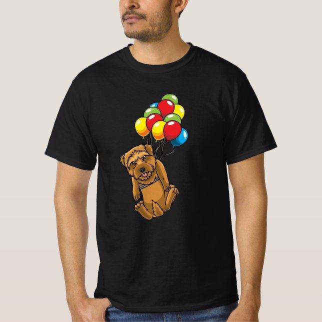 Norfolk Terrier med Ballons T Shirt (Framsida)