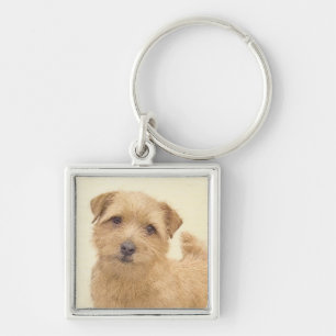 Norfolk Terrier Painting - Original Hund Art Fyrkantig Silverfärgad Nyckelring