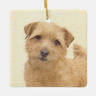 Norfolk Terrier Painting - Original Hund Art Julgransprydnad Keramik