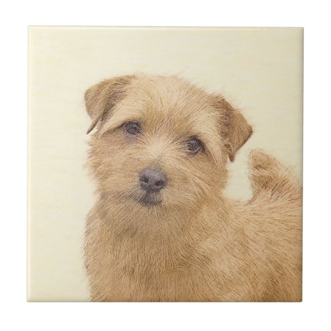 Norfolk Terrier Painting - Original Hund Art Kakelplatta (Framsidan)