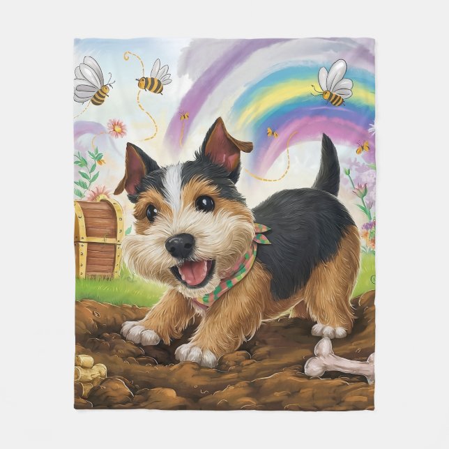 Norfolk Terrier spelar med Bone Fleecefilt (Framsidan)