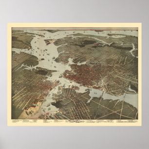 Norfolk, VA Panoramic Karta - 1891 Poster