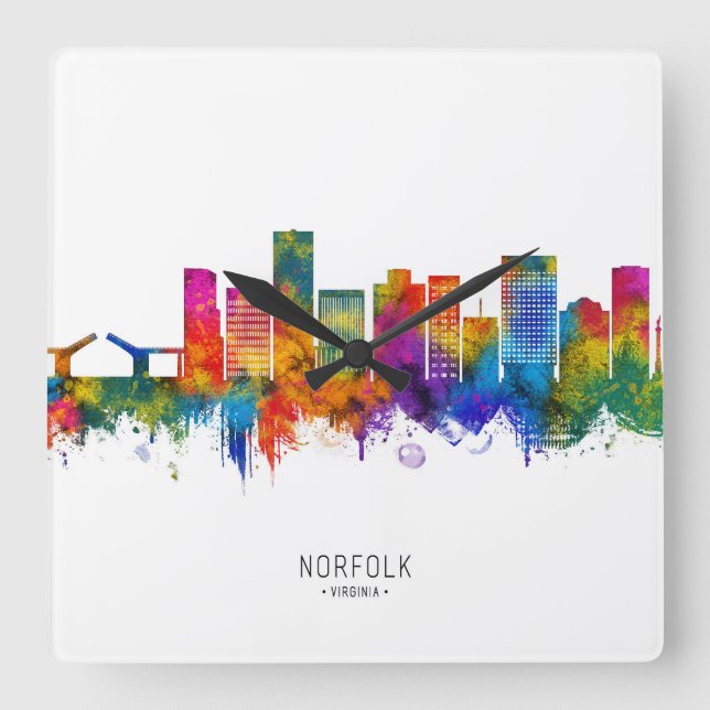Norfolk Virginia Skyline Fyrkantig Klocka (Framsida)