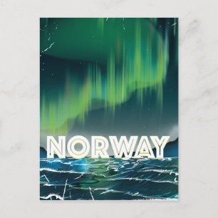 Norge Aurora North Ljus Travel Poster Vykort