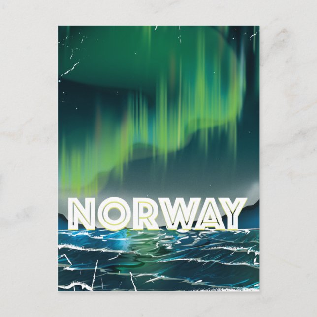 Norge Aurora North Ljus Travel Poster Vykort (Framsida)