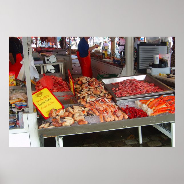 Norge, Bergen, fiskmarknaden på vattenfronten Poster (Framsidan)