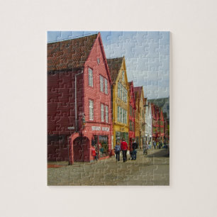Norge Bergen, målade hus på stranden Pussel